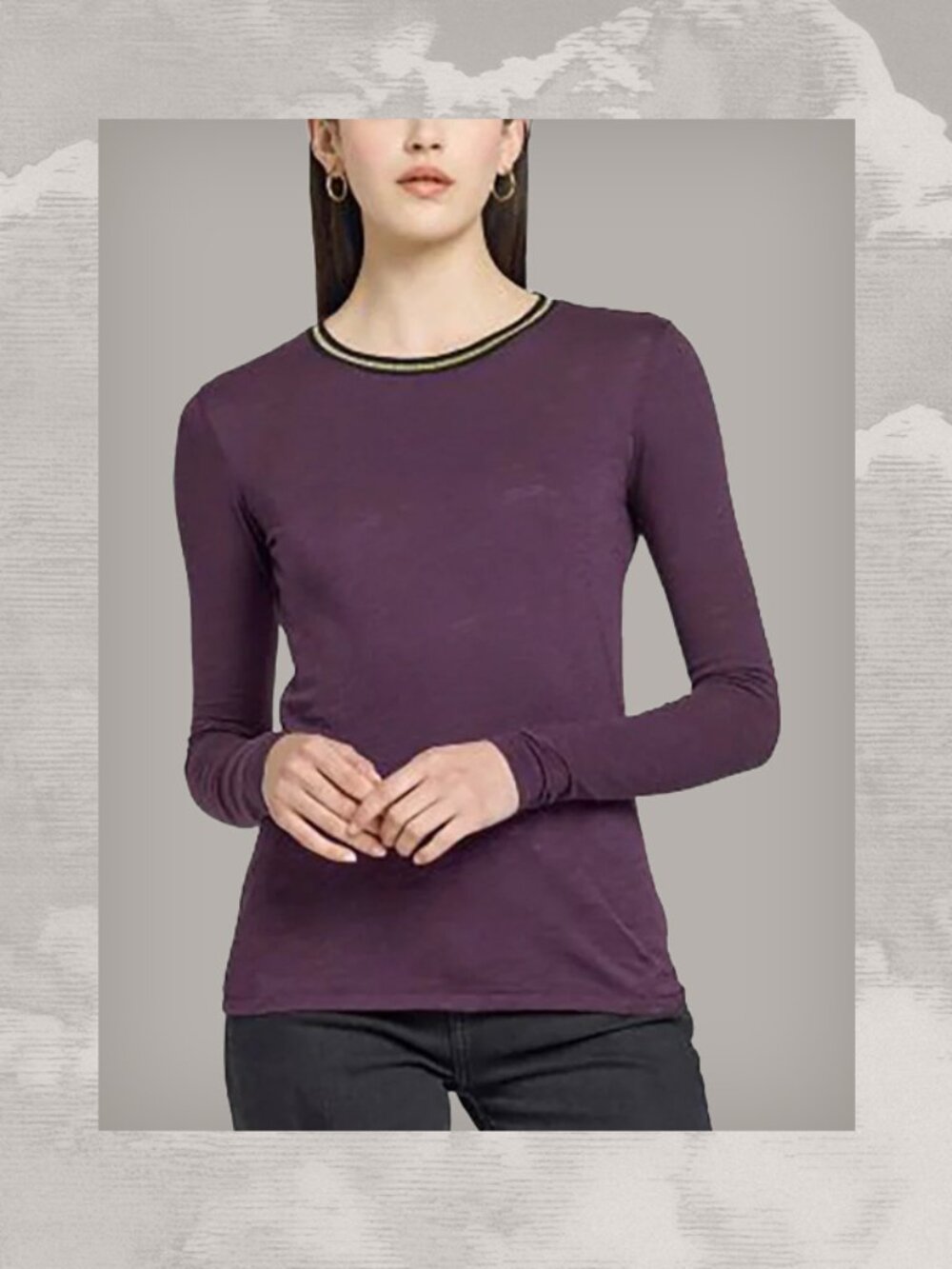 GOLDIE TEES Lewinter xs Long Sleeve Gold Tipped Ringer Aubergine Purple Top
